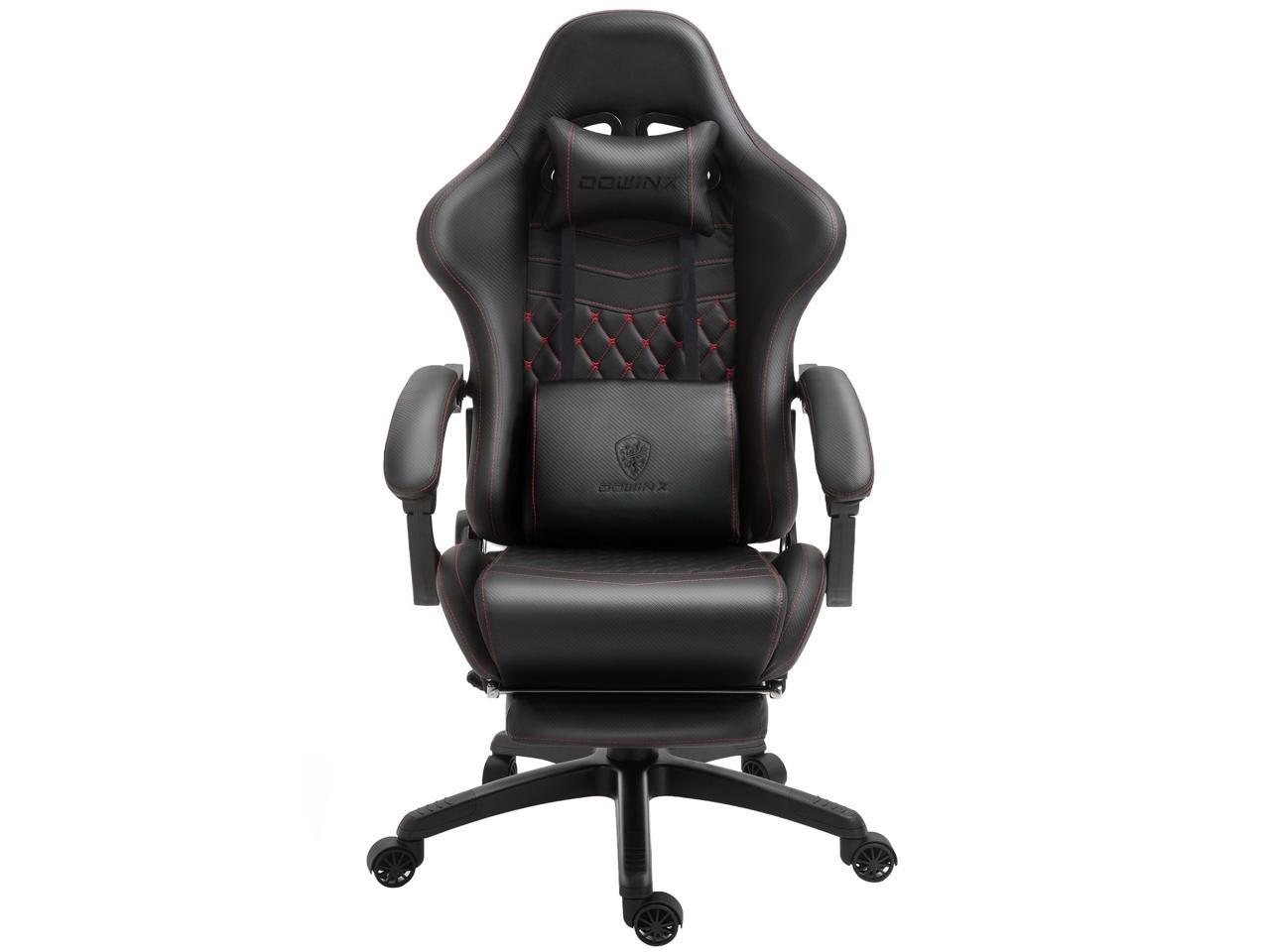 Dowinx PU Leather Gaming Chair with Massage Lumbar Support High Back Adjustable Office PC Chair Swivel Task Computer Chair with Footrest, Black